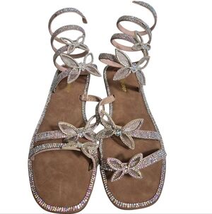 Forever Opal Rhinestone Embellished Ankle Wrap Fairy Sandals NWOT